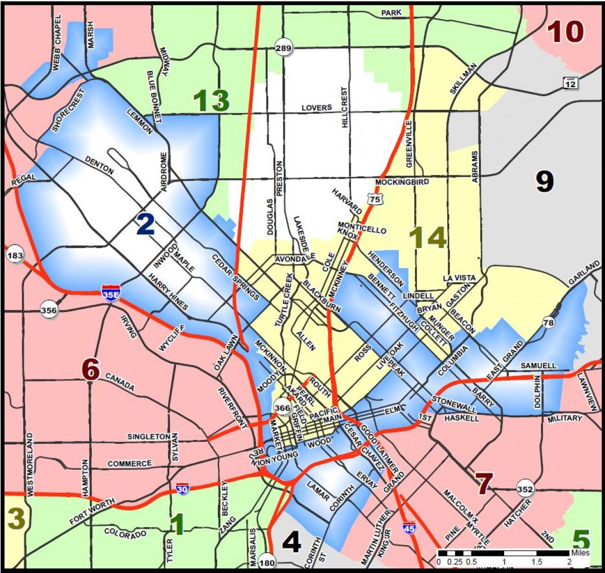 Dallas pilsētas domes, rajona karte