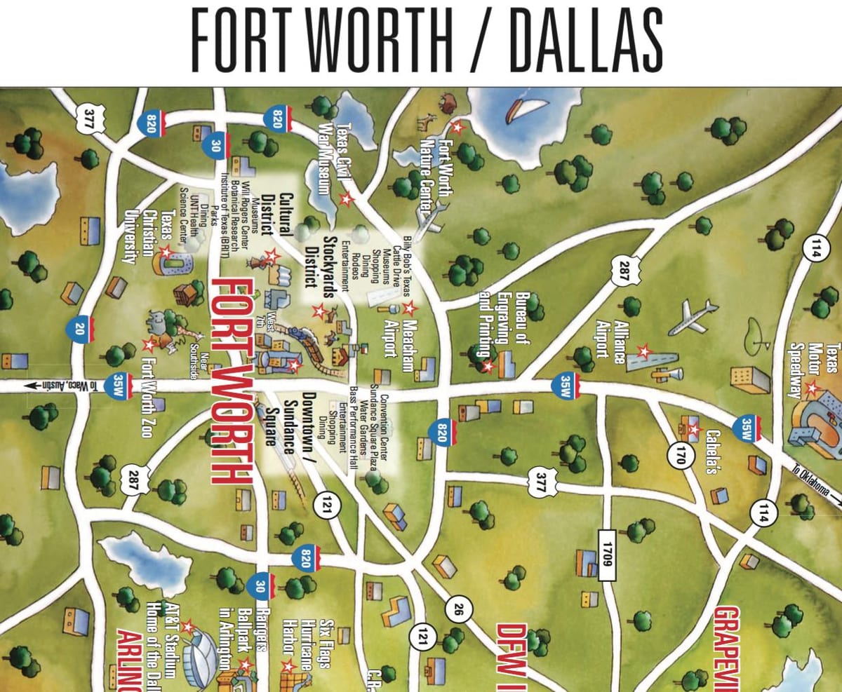 karte Dallas Fort Worth jomā