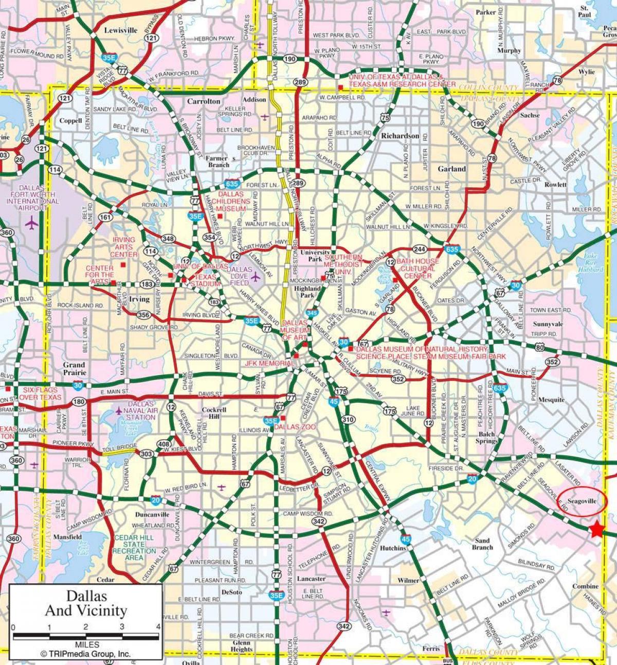 karte Dallas priekšpilsētas