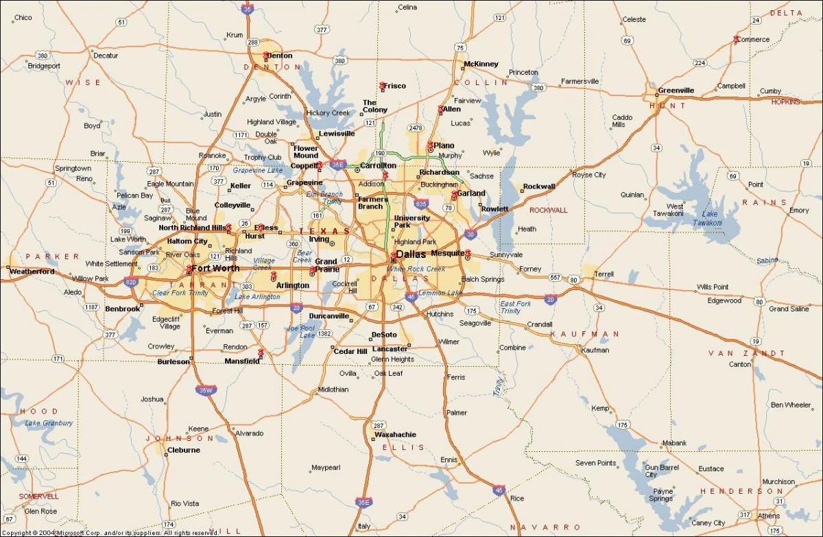 Dallas Fort Vērts metroplex karte